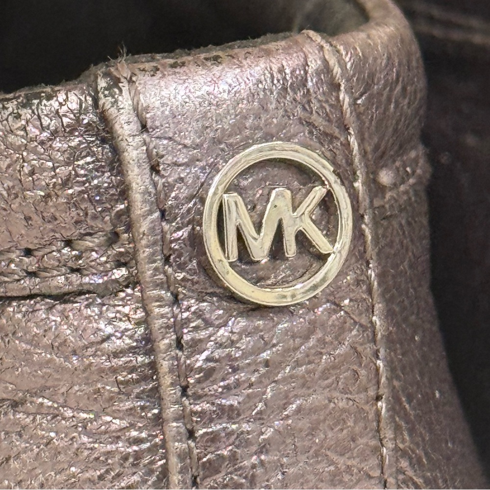 Michael Kors Gunmetal Grey Silver Studded Leo Leather Slip-On Sneakers Shoes 7 - Picture 12 of 16